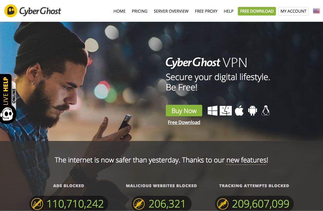 La page d'accueil du site Cyber Ghost VPN