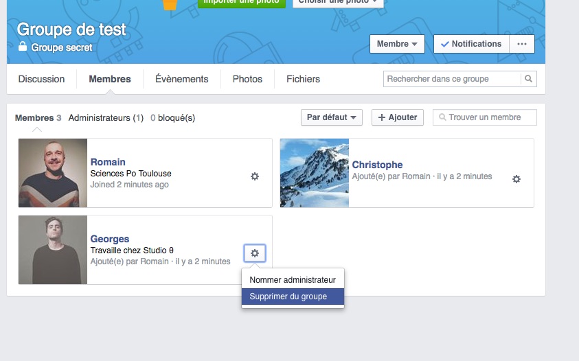 Facebook options supprimer membre