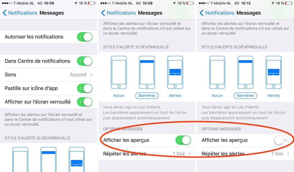 Masquer les messages iphone