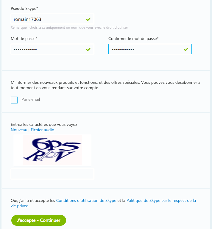 créer un compte skype